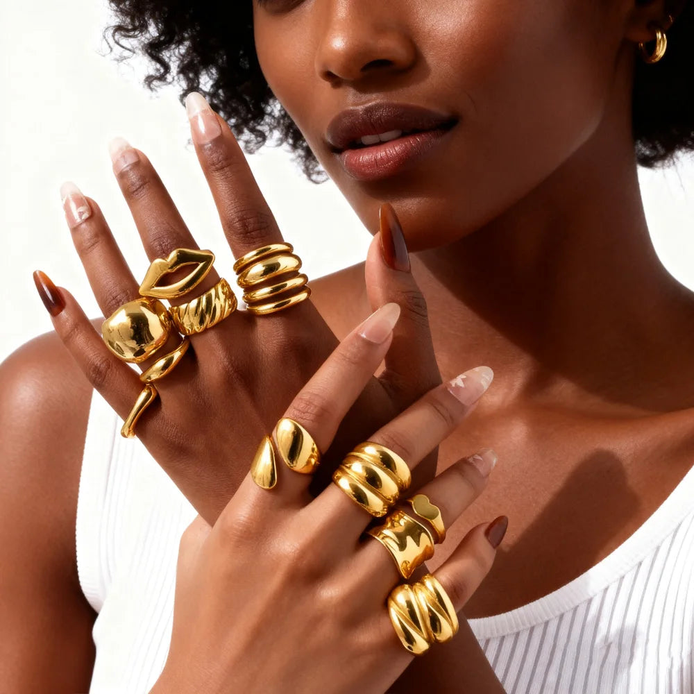 Meaeguet Chunky Dome Ring – 18K Gold Plated Stainless Steel Fashion Ring SPOT