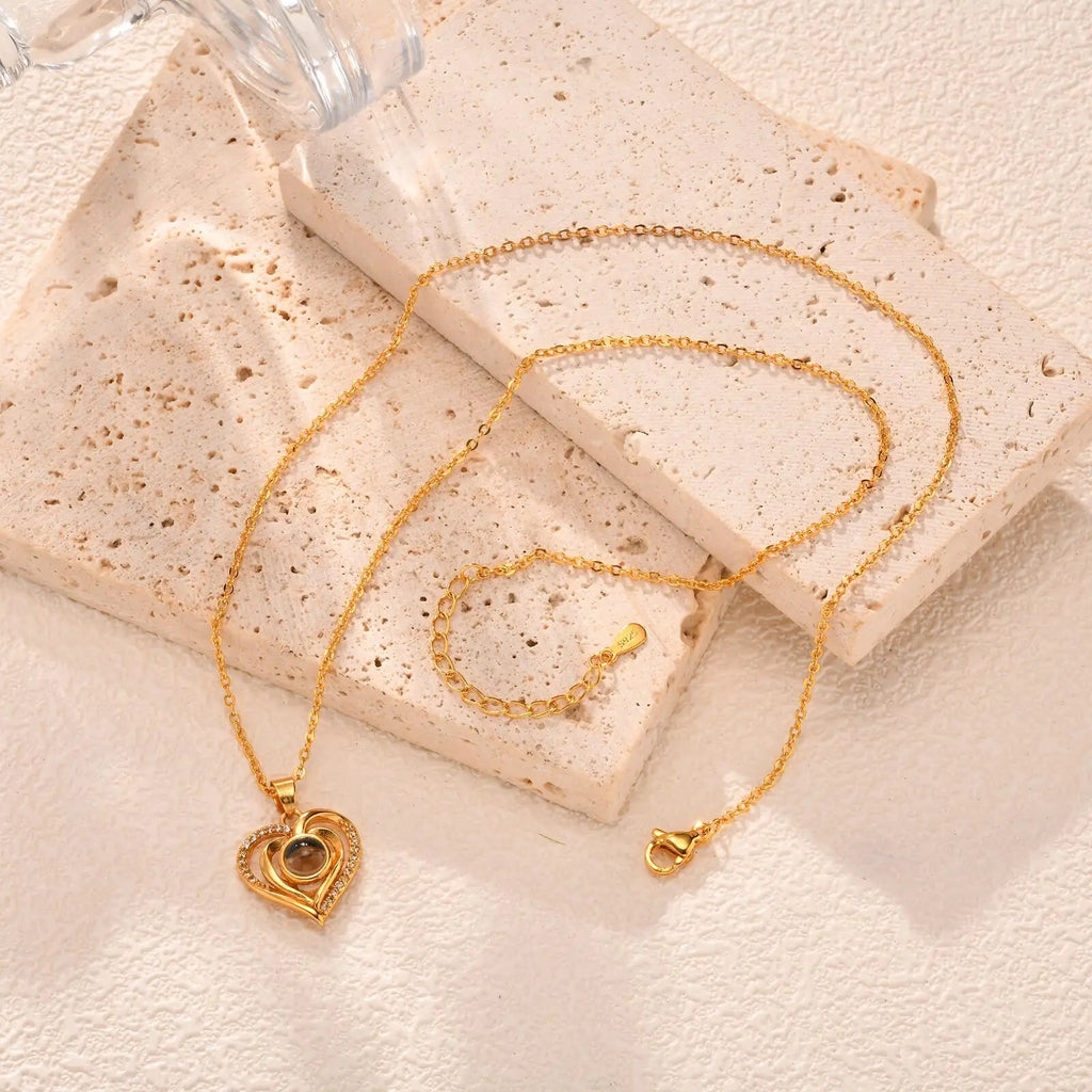 Personalized Heart Photo Necklace | Cubic Zirconia Pendant Custom Photo Necklace SPOT