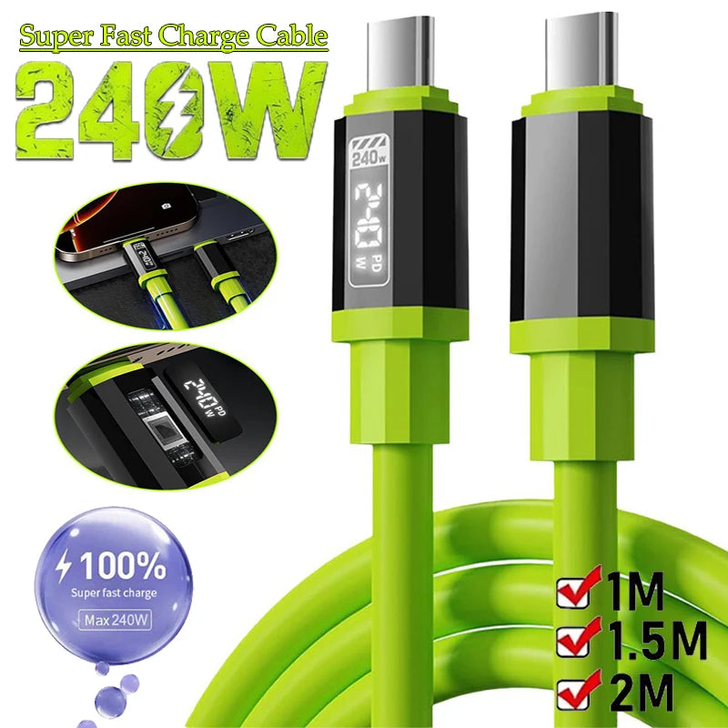 240W USB-C Fast Charging Cable – 10A Silicone Type-C Cord USB-C Charging Cable SPOT