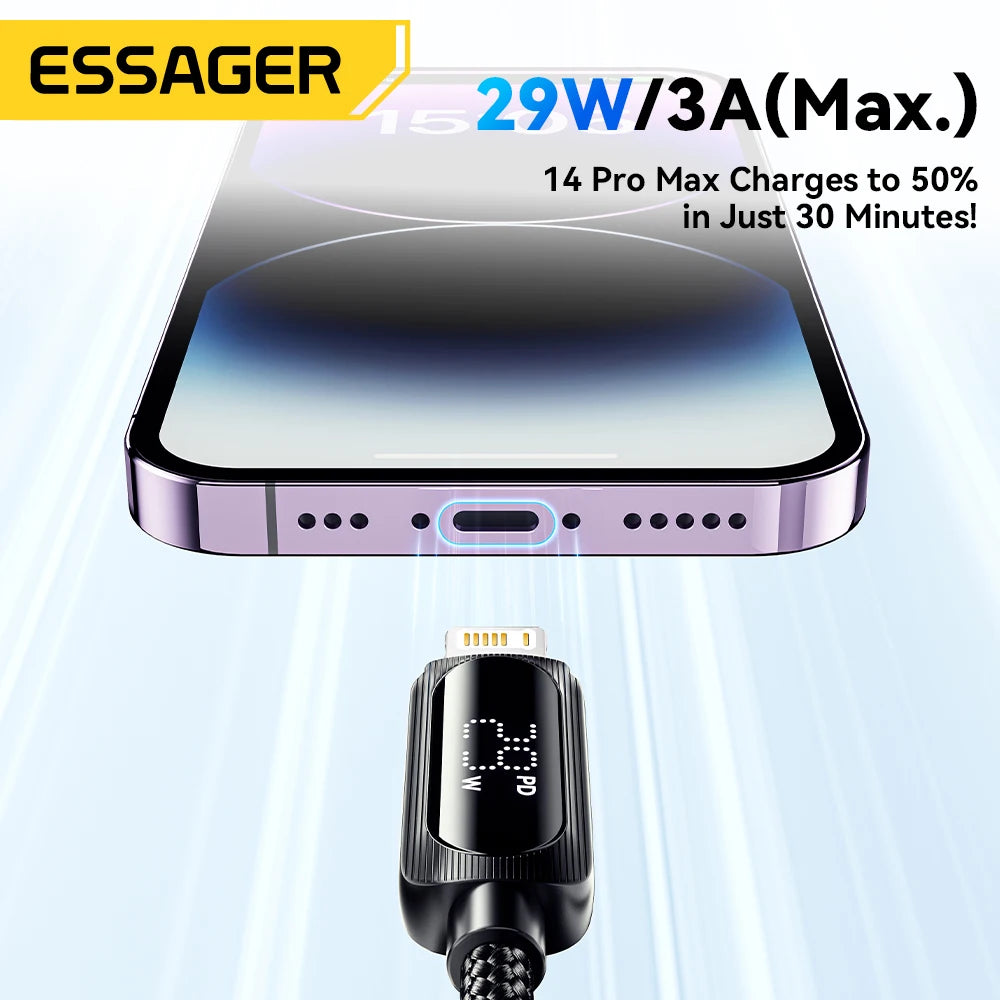 Essager USB-C to Lightning Cable PD 29W Fast Charging & Display USB Charging Cable SPOT