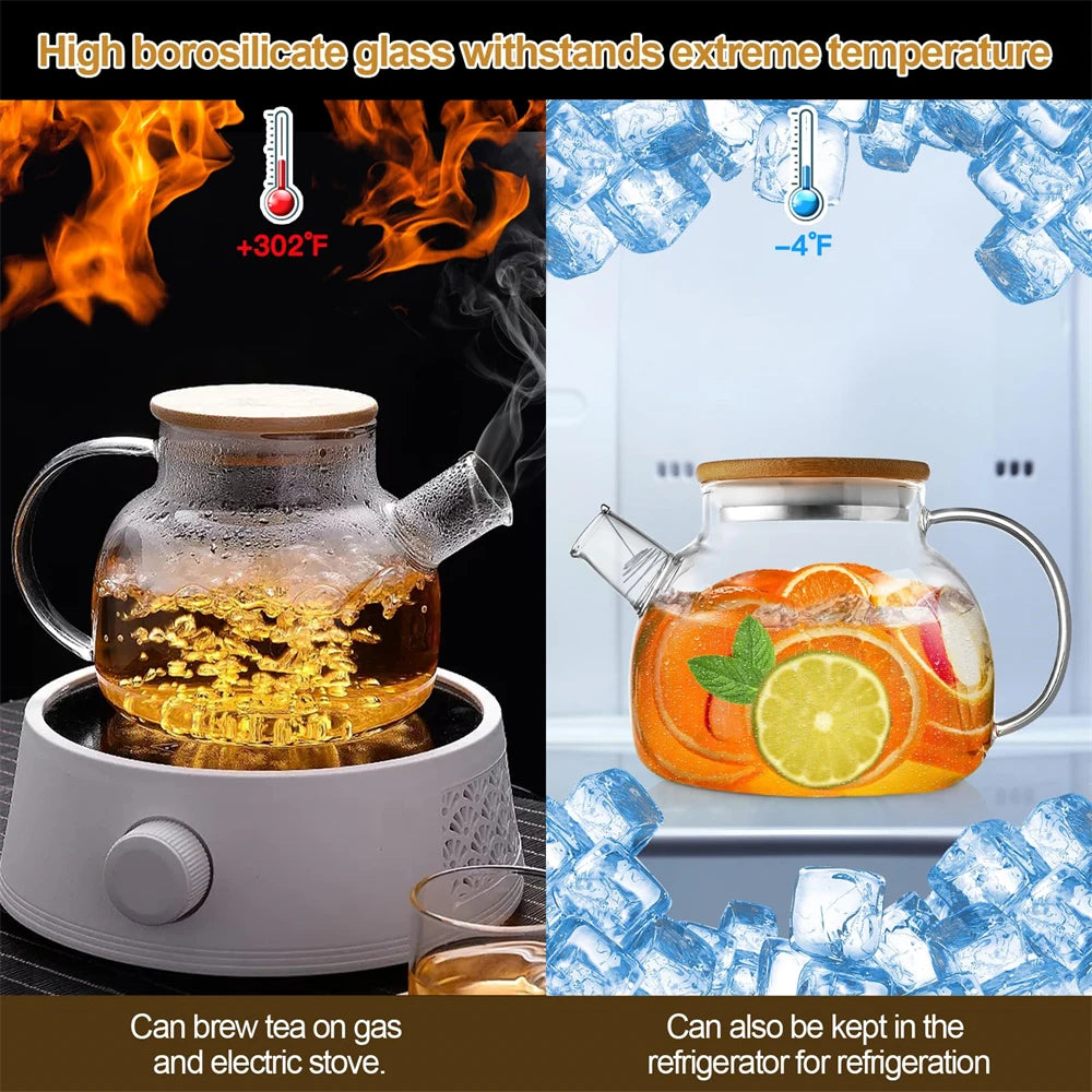 Borosilicate Glass Teapot 1L/1.8L – Bamboo Lid & Filter Glass Teapot SPOT