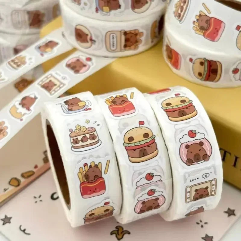 500-Pack Capybara Stickers Roll – Waterproof PVC Decals Sticker Roll SPOT
