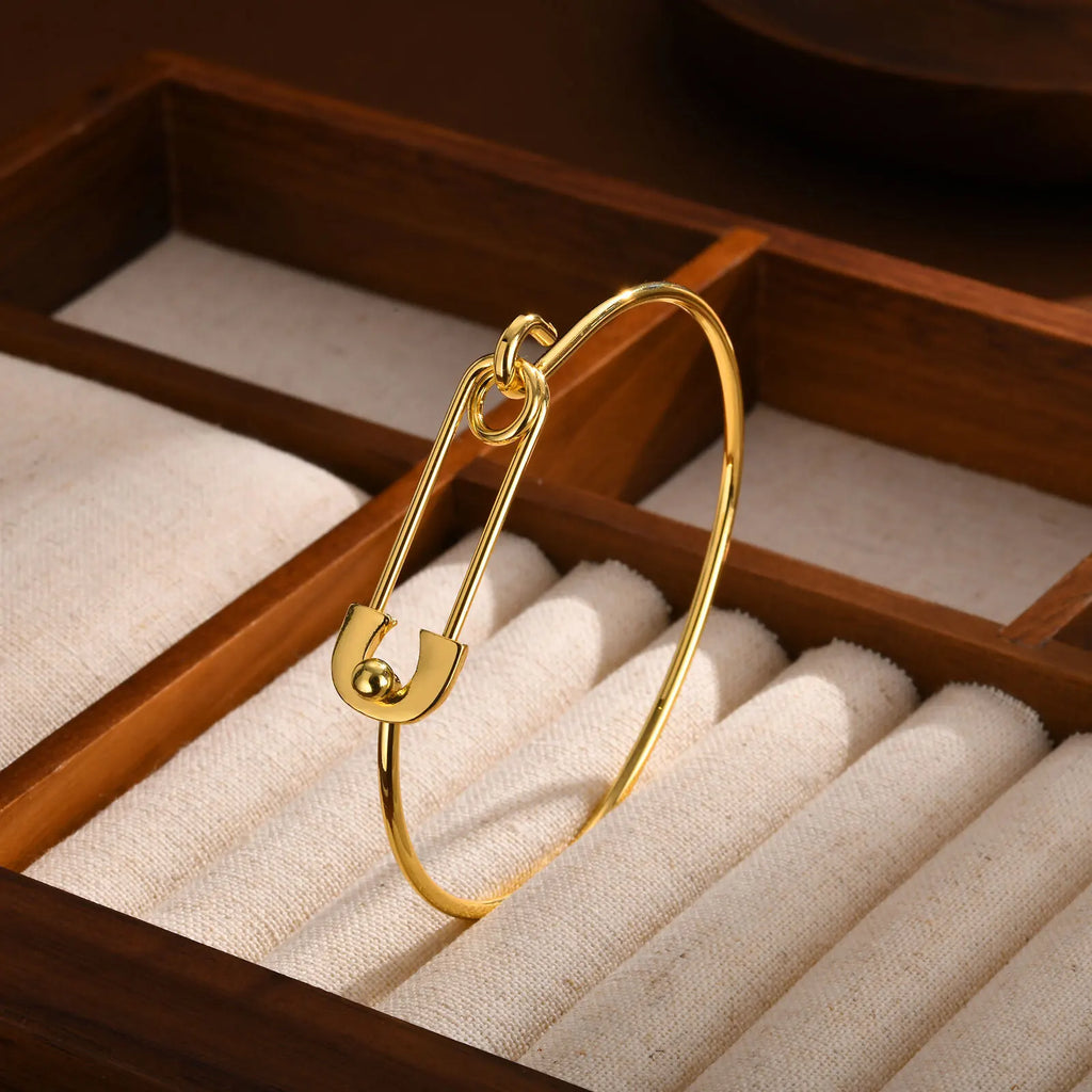 Meaeguet Gold Safety Pin Bangle Bracelet – Copper Cuff Cuff Bangle Bracelet SPOT Default Title
