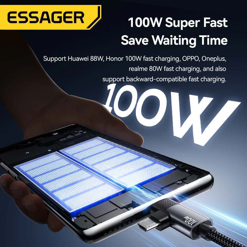 ESSAGER 2-in-1 100W Fast Charging Cable USB-C Micro Lightning Fast Charging Cable SPOT