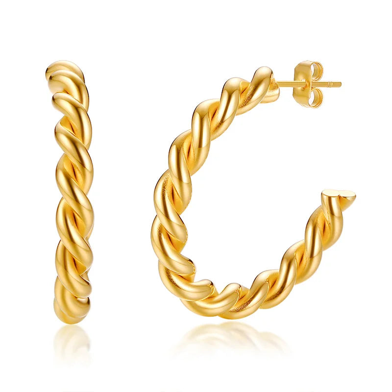 Twisted Rope Open Cuff Bangle – Gold Stainless Steel Bracelet Cuff Bangle Bracelet SPOT earrings