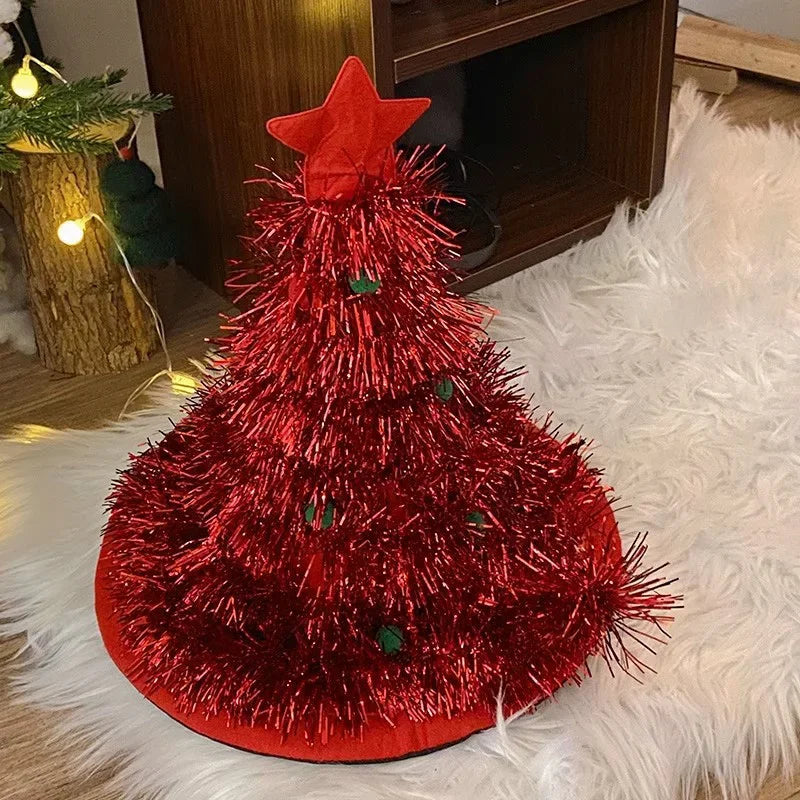 Glitter Christmas Tree Hat – Adult Holiday Costume & Photo Prop Holiday Costume Hat SPOT Red 34x37cm