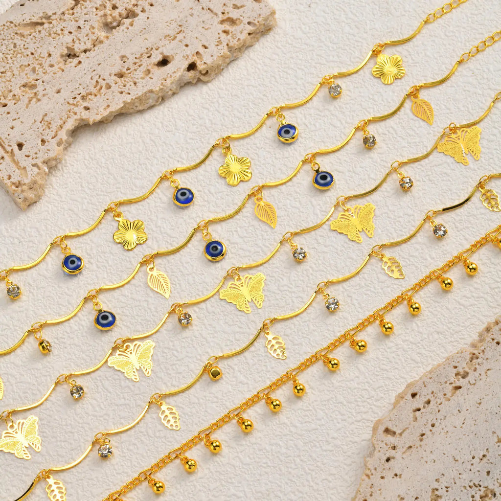 Bohemian Evil Eye Anklet – Gold Copper Flower Leaf Charm Fashion Anklet SPOT