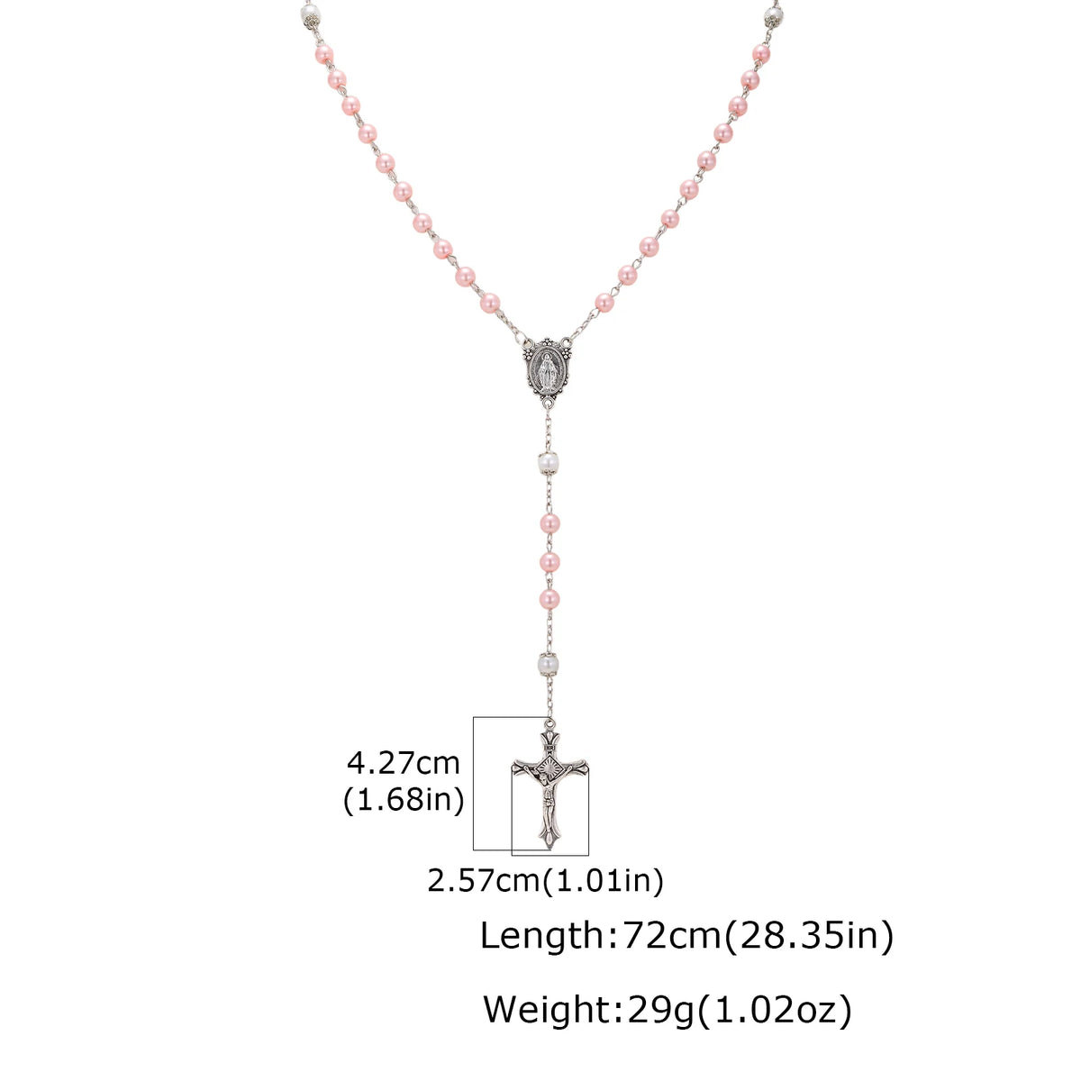 Pink Pearl Rosary Necklace – Virgin Mary Cross Catholic Gift Religious Pendant Necklace SPOT NC-2896S