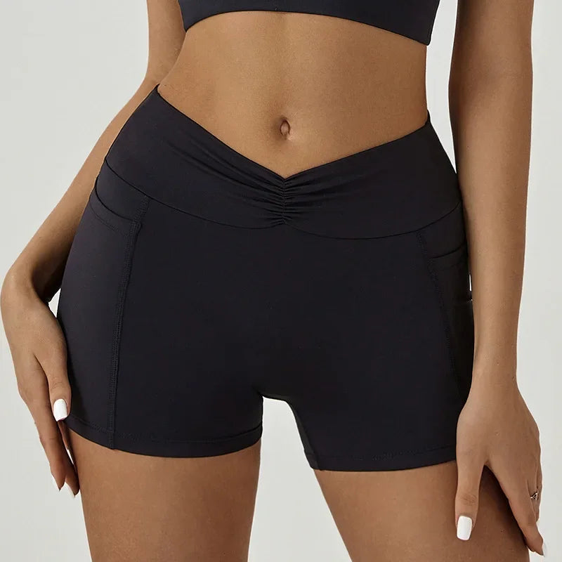Women's High Waist Scrunch Biker Shorts with Pockets Biker Yoga Shorts SPOT Black S