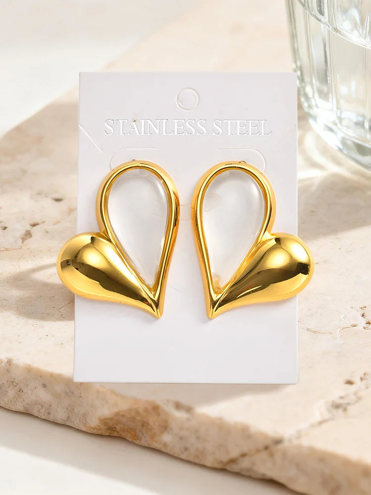 Two-Tone Heart Stud Earrings – Statement Fashion Jewelry Fashion Stud Earrings SPOT
