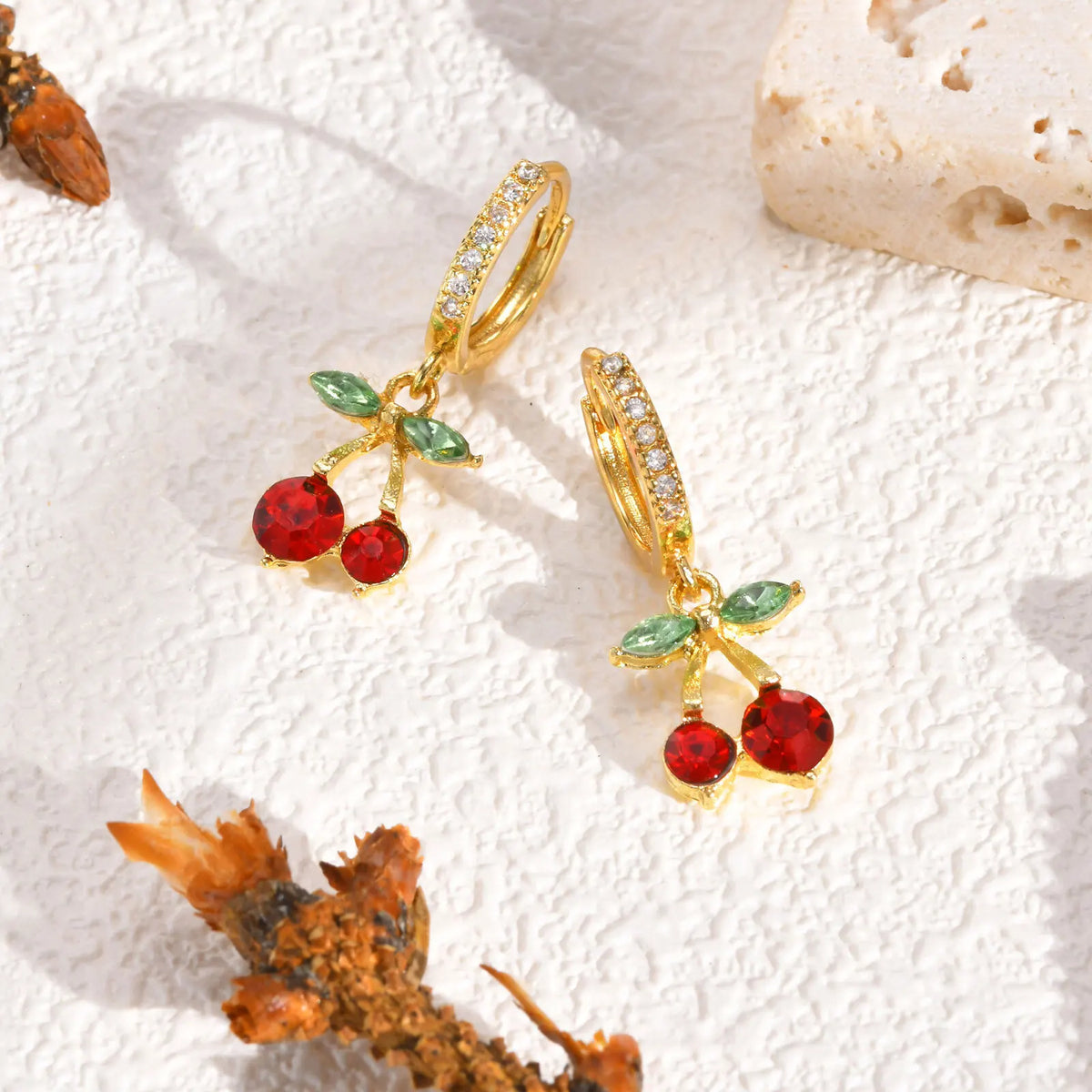 Cherry Zirconia Dangle Earrings – 14K Gold Plated & Hypoallergenic Dangle Drop Earrings SPOT