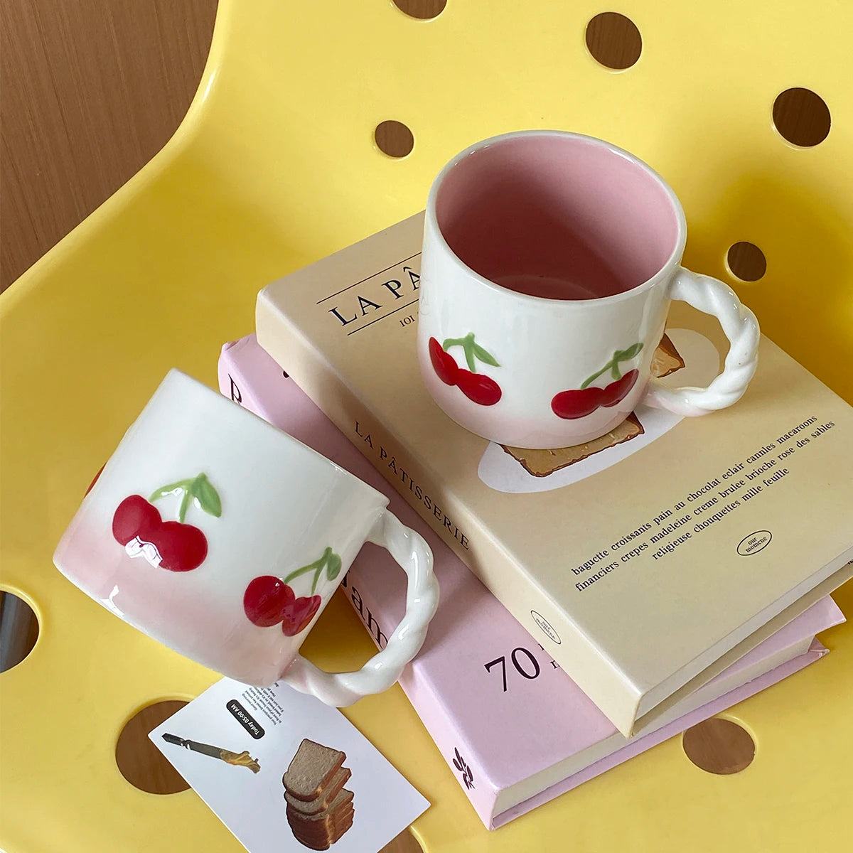 Pink Cherry Ceramic Mug 370ml – Twist Handle Gradient Cup Ceramic Coffee Mug SPOT