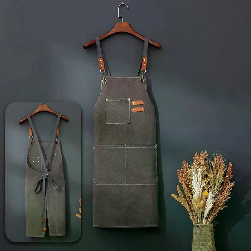 Canvas Apron with Tool Pockets – Oil-Proof Kitchen & Work Apron Canvas Kitchen Apron SPOT