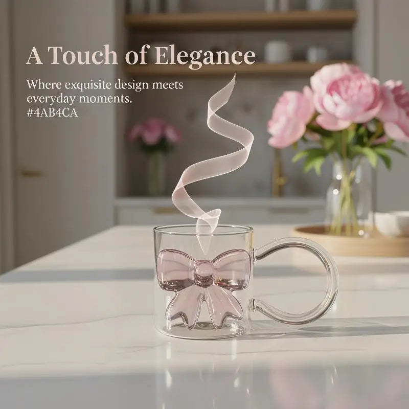 Pink Bow Glass Cup 400ml – Heat-Resistant Borosilicate Drinkware Glass Cup SPOT