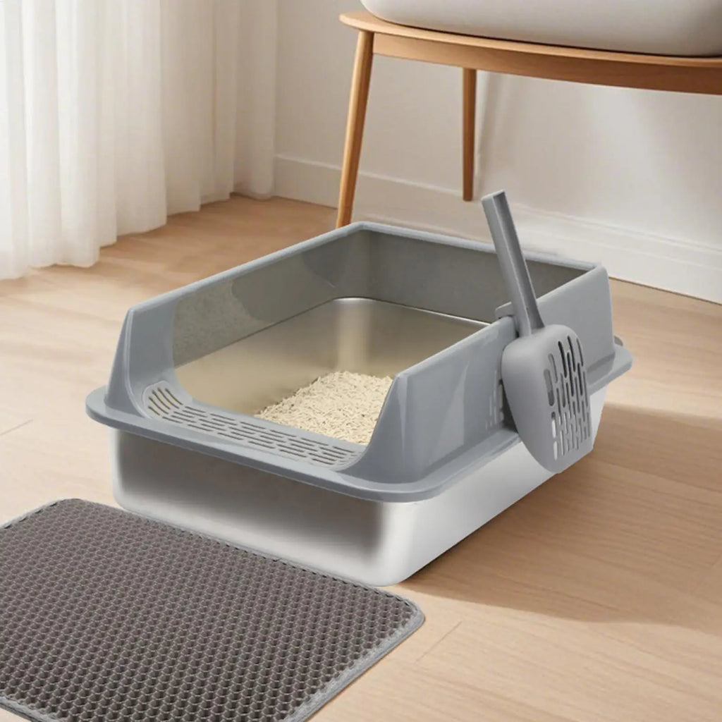 Stainless Steel Semi-Enclosed Cat Litter Box for Large Cats Cat Litter Box SPOT