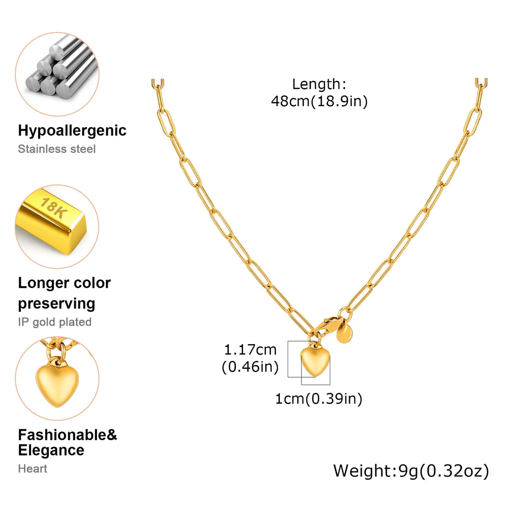 Heart Pendant Necklace – Gold Stainless Steel Paperclip Chain Pendant Necklace SPOT