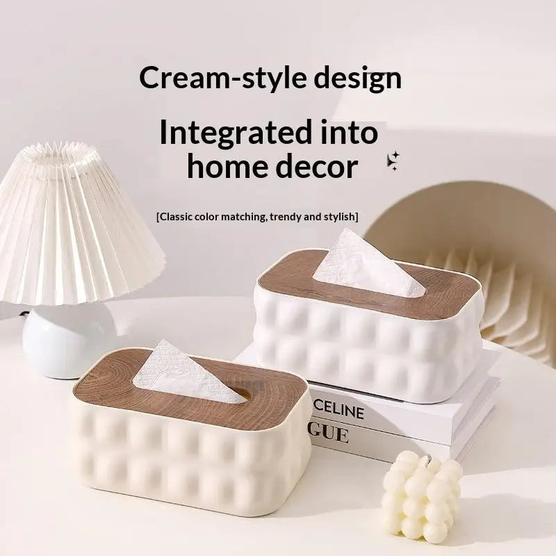 Wave Embossed Tissue Box – Wood Lid Dustproof Napkin Holder Tissue Box Cover SPOT