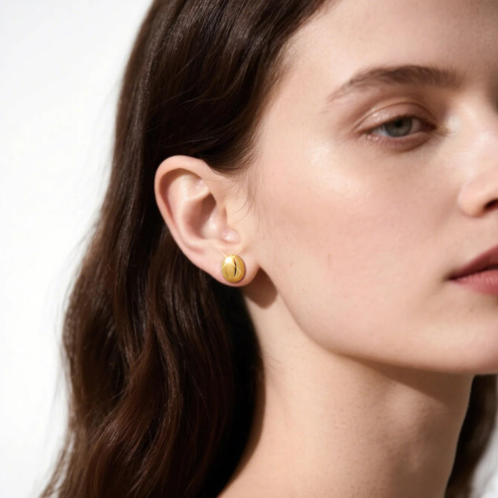 Meaeguet Oval Brushed Gold Stud Earrings – Nickel-Free Women Stud Earrings SPOT Default Title