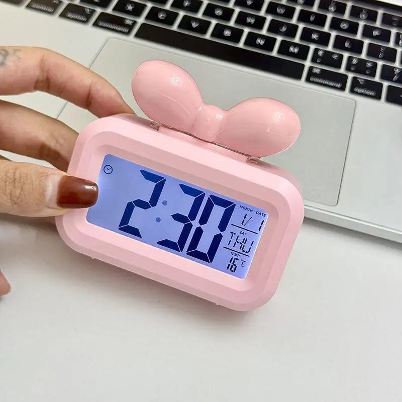 LED Bowknot Digital Alarm Clock with Thermometer & Night Light Digital Alarm Clock SPOT