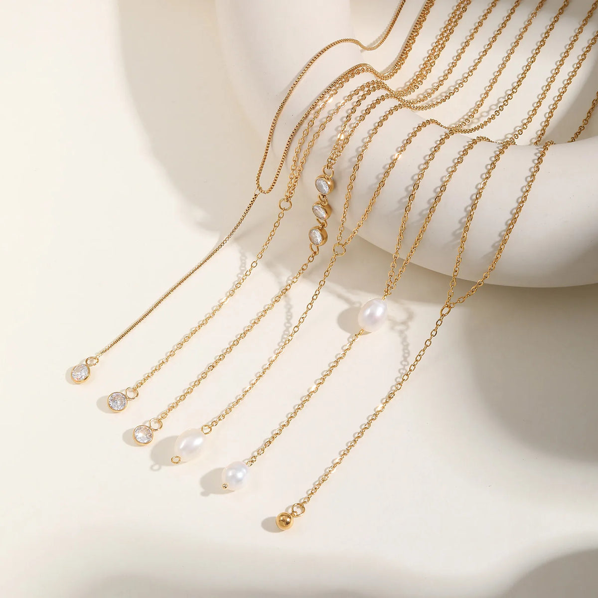 Y-Shape Pearl & CZ Gold Pendant Necklace for Women Pendant Necklace SPOT