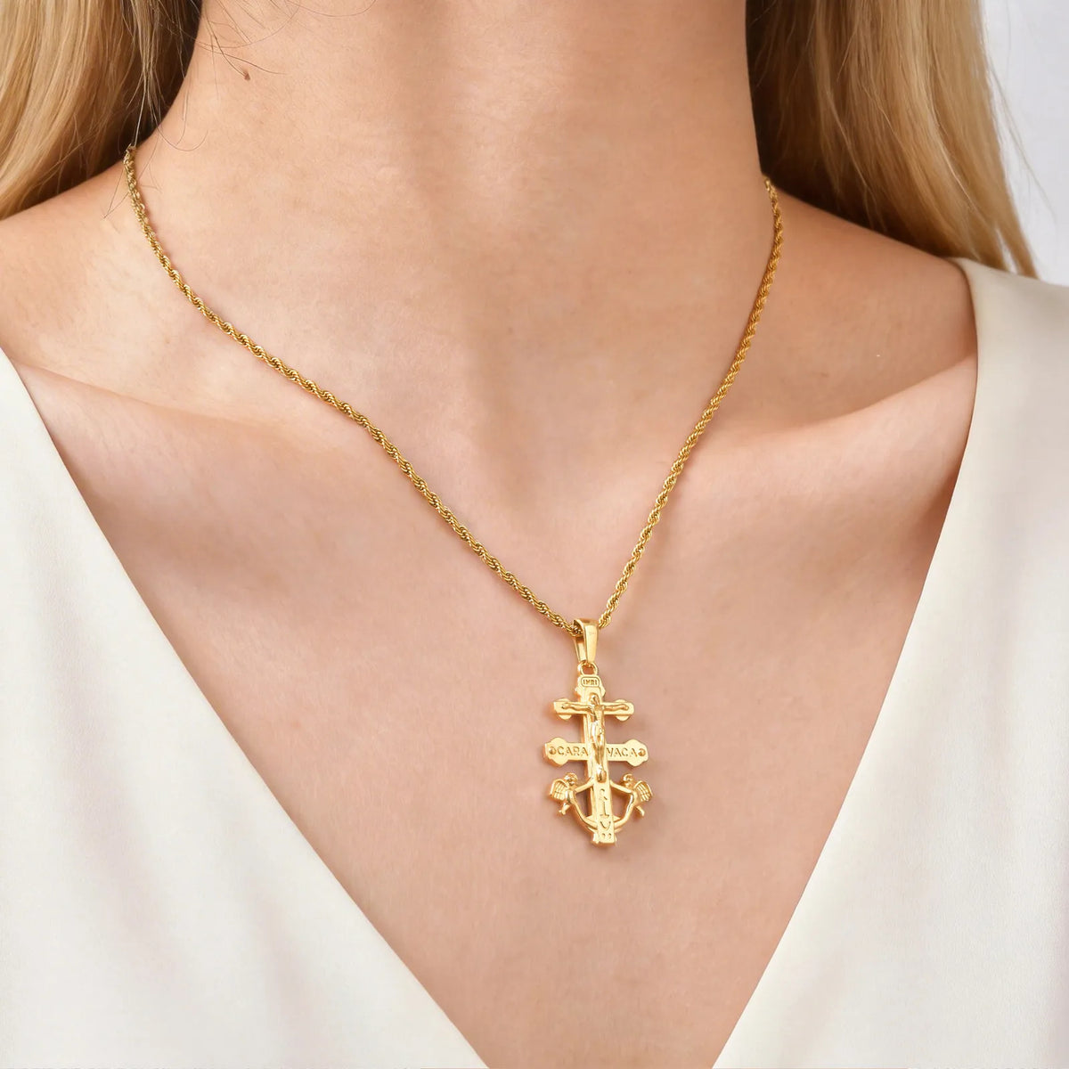 Caravaca Double Cross Necklace – Catholic Pendant for Women Religious Pendant Necklace SPOT