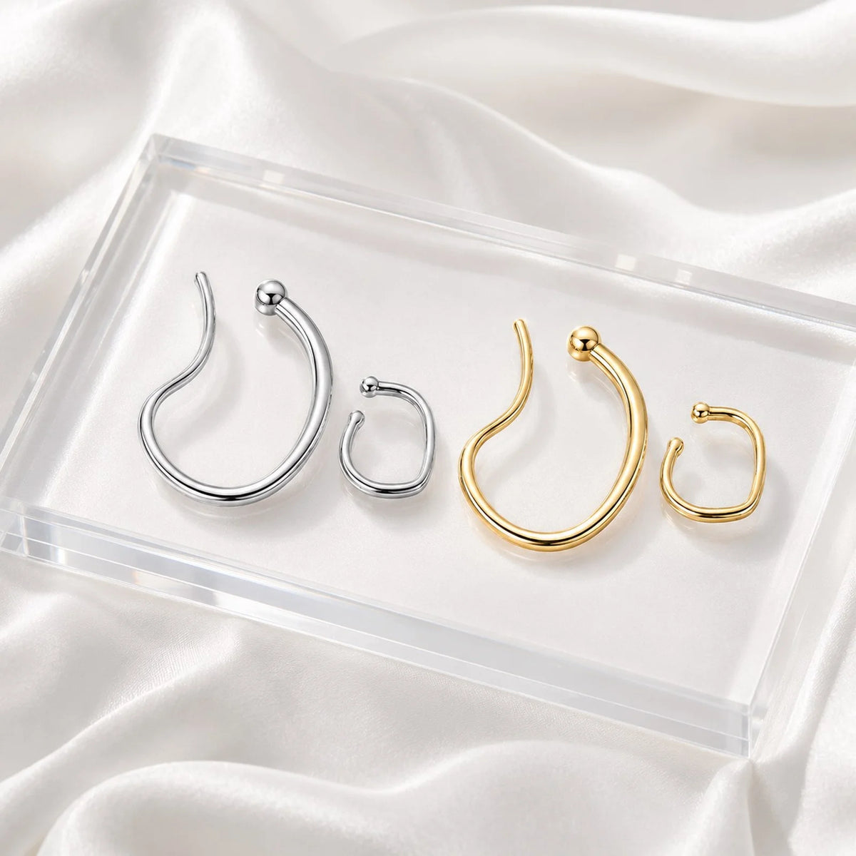 Gold Geometric Ear Cuffs – 2pc No-Piercing Clip Earring Set Clip-On Ear Cuffs SPOT