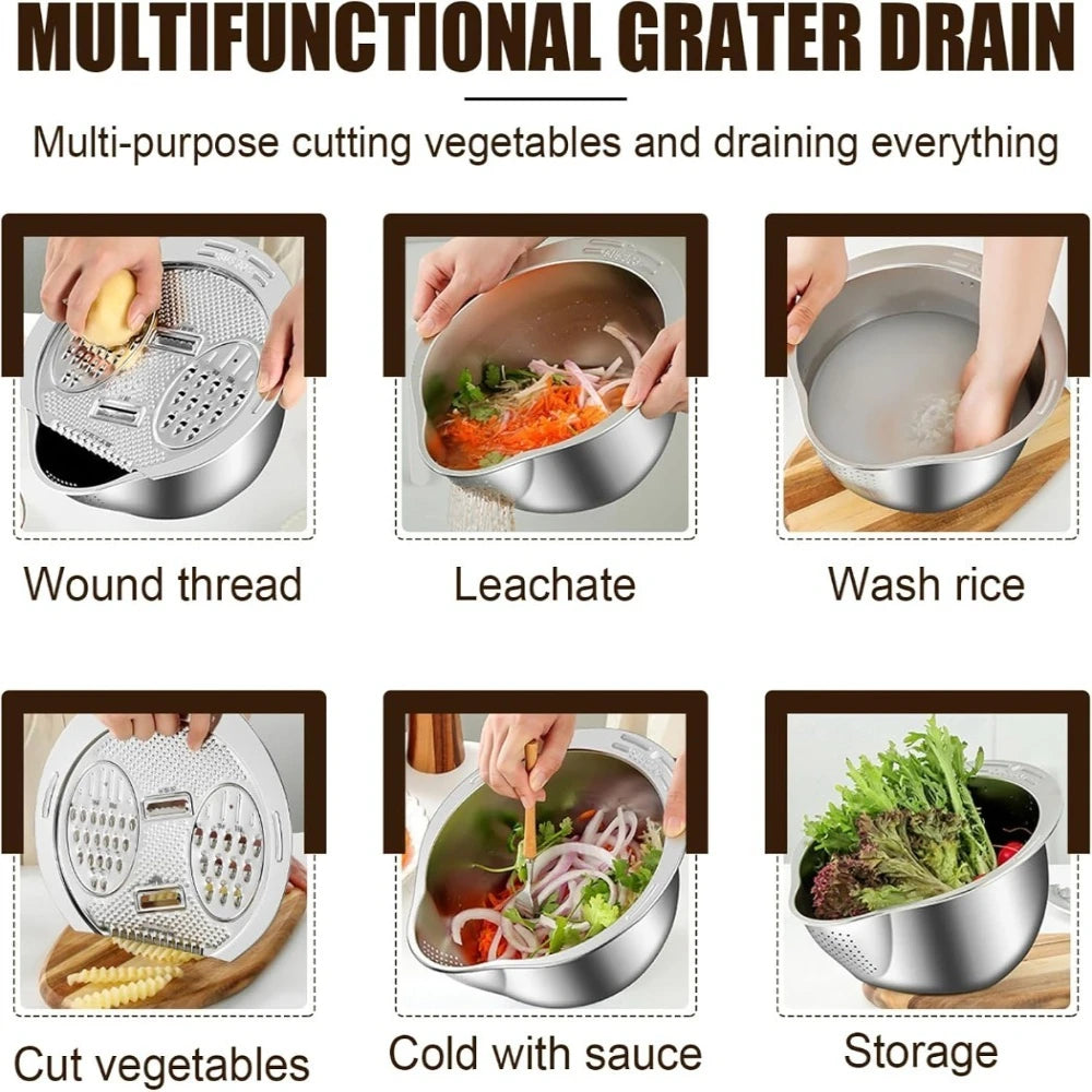 2-in-1 Stainless Steel Grater Bowl – Julienne Slicer & Colander Kitchen Grater Bowl SPOT
