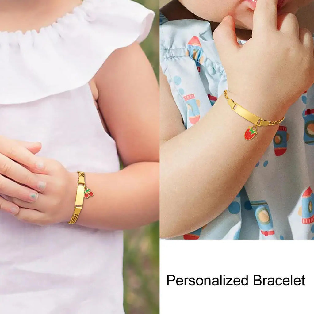 Personalized Children's Name Bracelet – Strawberry Cherry, Gold Personalized Kids Bracelet SPOT