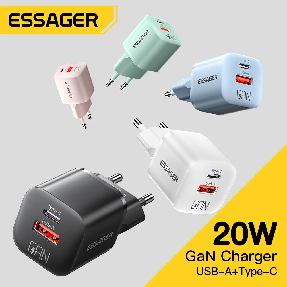 Essager 20W GaN USB-C Dual Port Fast Charger – PD & QC 3.0 GaN USB-C Charger SPOT