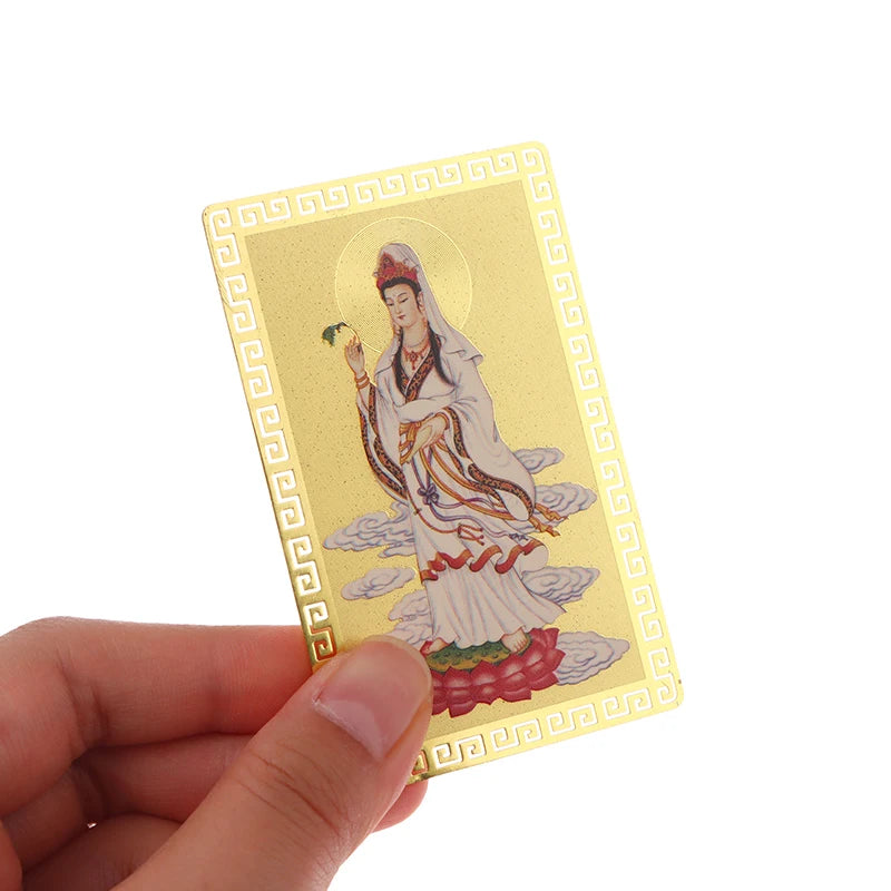 Brass Guanyin Bodhisattva Heart Sutra Gold Card – Luck & Blessing Spiritual Talisman Card SPOT