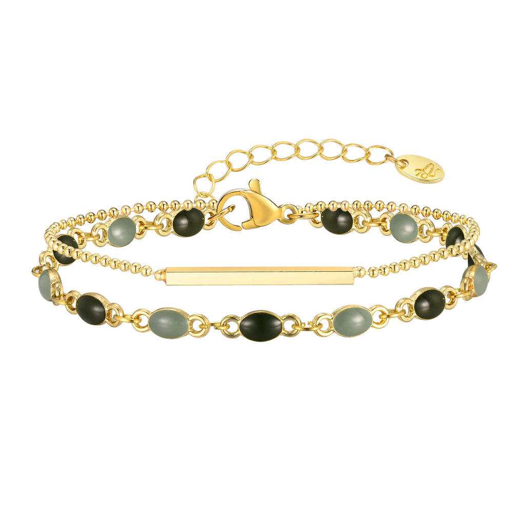 Vintage Double Layer Green Enamel Bracelet – 18K Gold Plated Fashion Bracelet SPOT Default Title