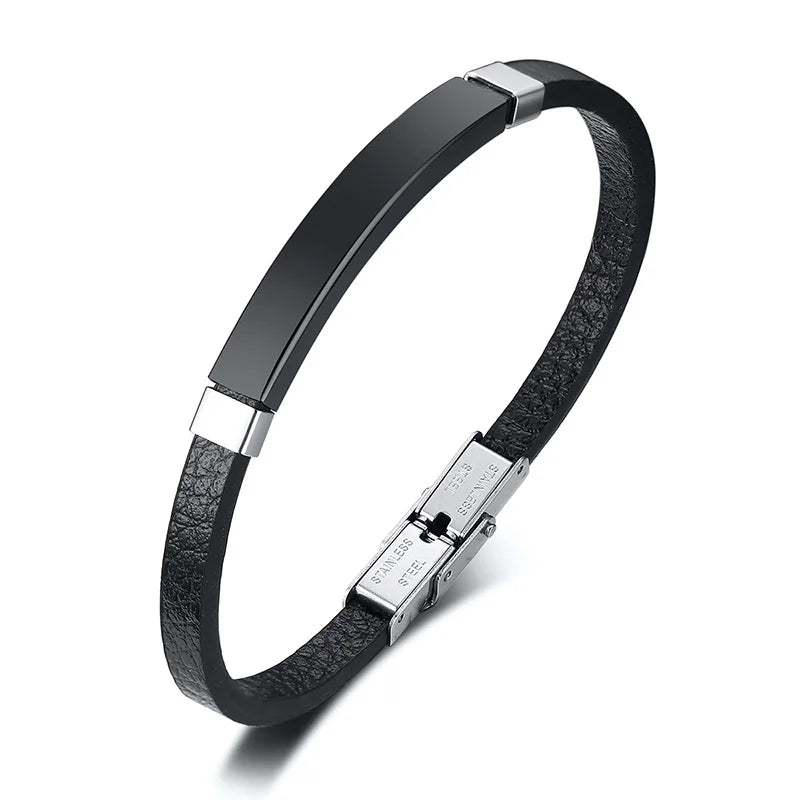 Custom Leather Bracelet – Personalized Engraved Adjustable Cuff Custom Leather Bracelet SPOT black No need Engrave
