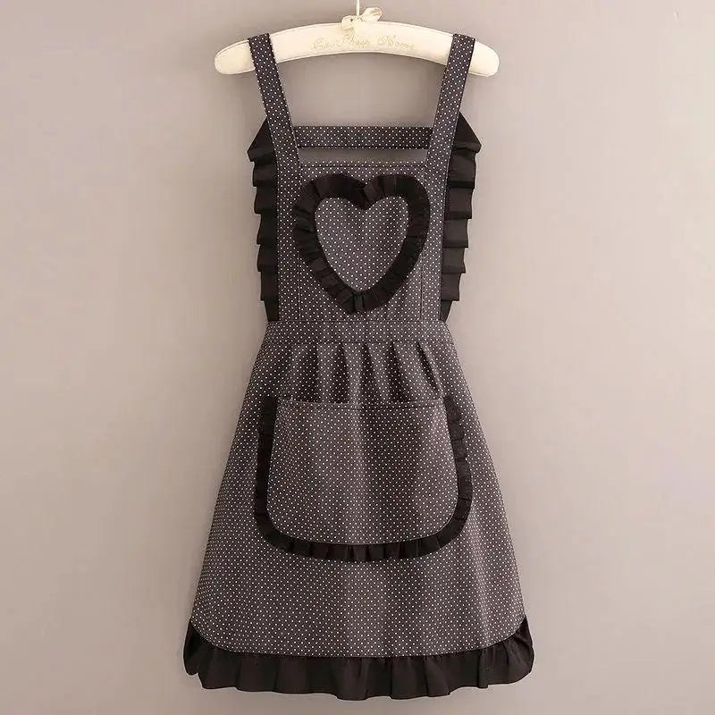 Polka Dot Ruffle Kitchen Apron – Waterproof Canvas & Large Pocket Kitchen Apron SPOT A3 one size