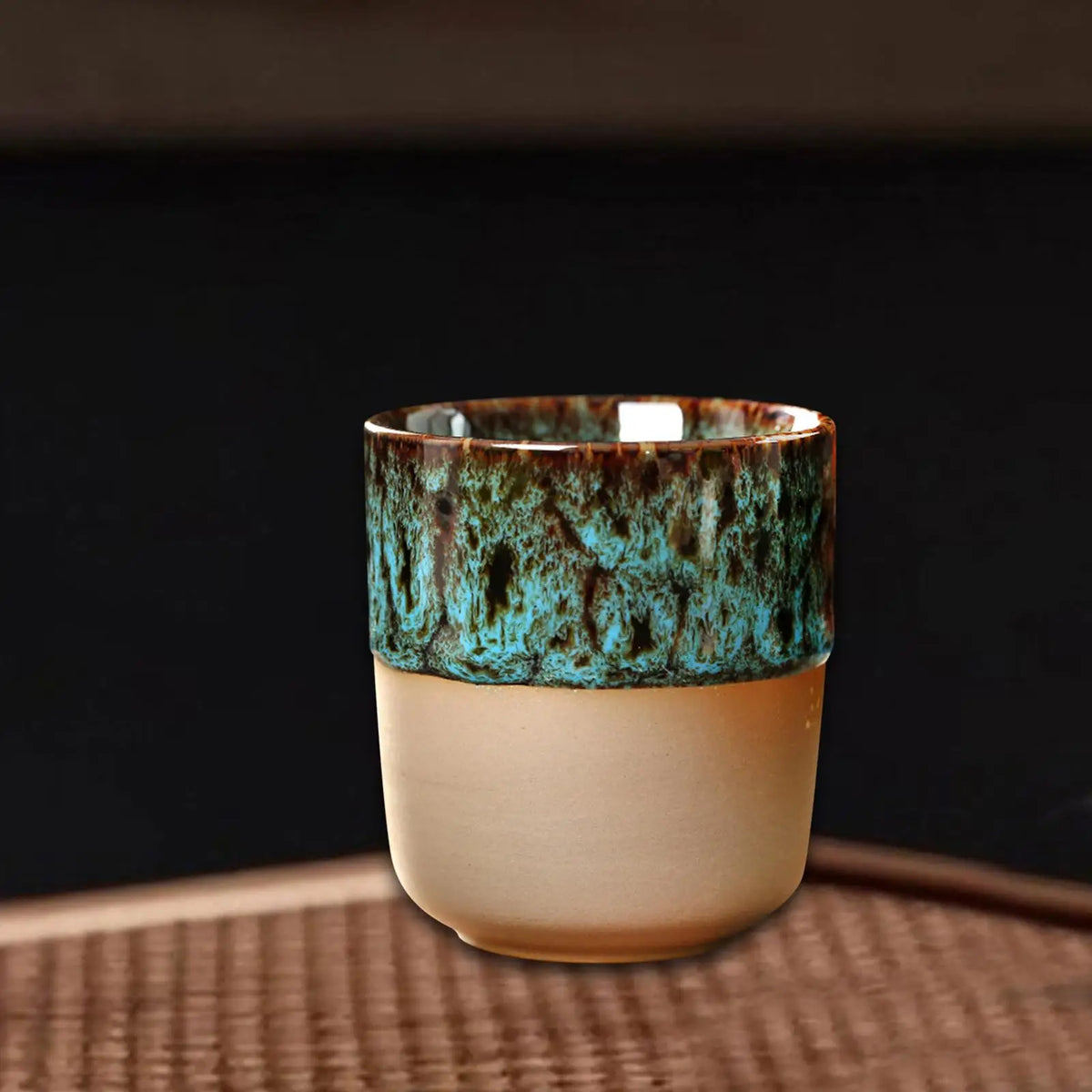 Porcelain Kung Fu Tea Cup 150ml – Drip Glaze Handleless Teacup Porcelain Tea Cup SPOT Cyan
