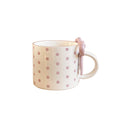 Ceramic Mug with Bowknot Handle & Heart Checkerboard Design Ceramic Coffee Mug SPOT WHITE 301-400ml