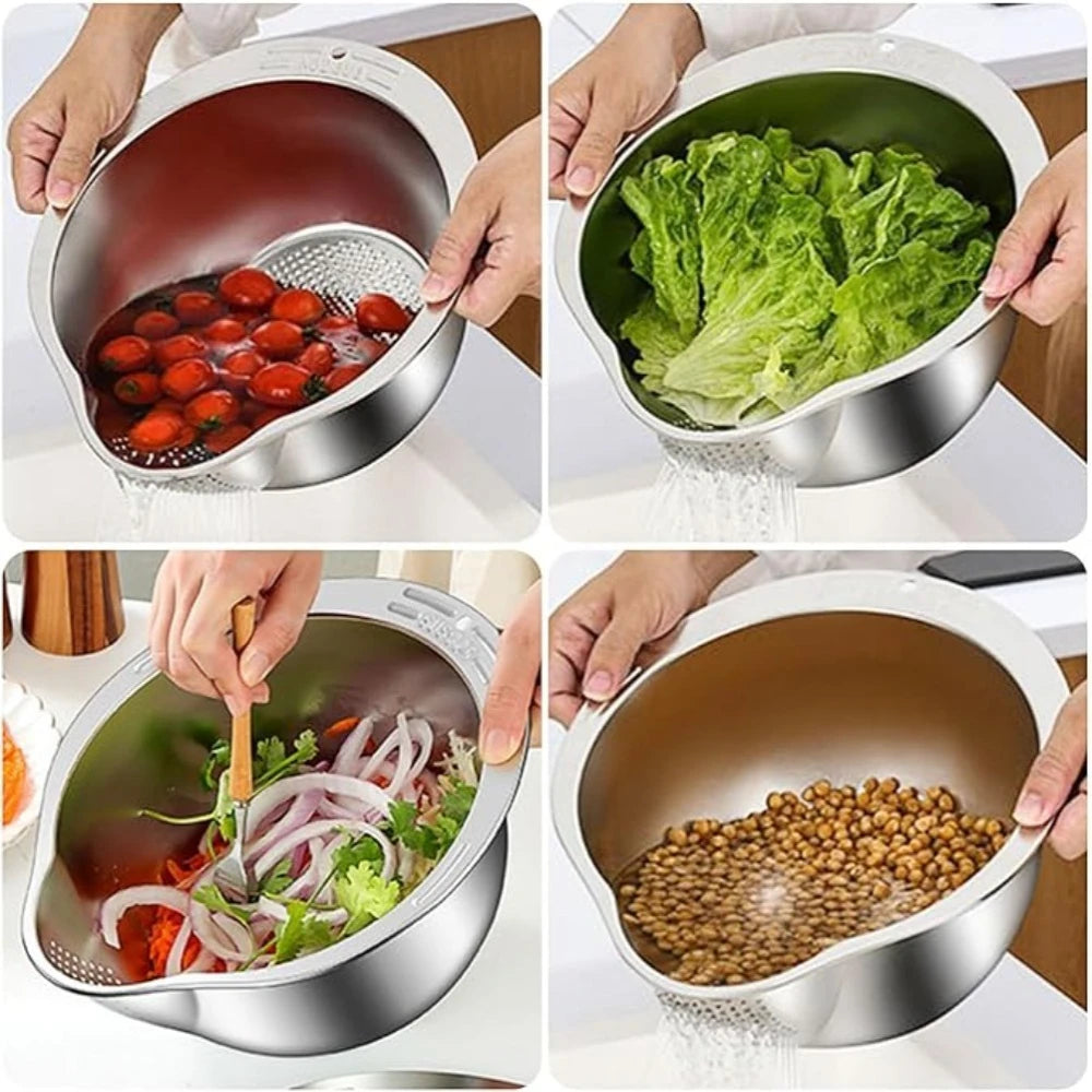 2-in-1 Stainless Steel Grater Bowl – Julienne Slicer & Colander Kitchen Grater Bowl SPOT