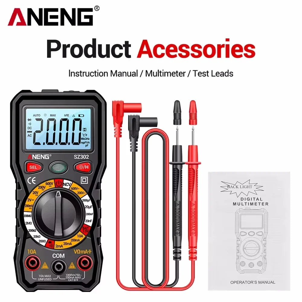 ANENG SZ302 Auto-Range Digital Multimeter AC/DC NCV Tester Digital Multimeter SPOT black