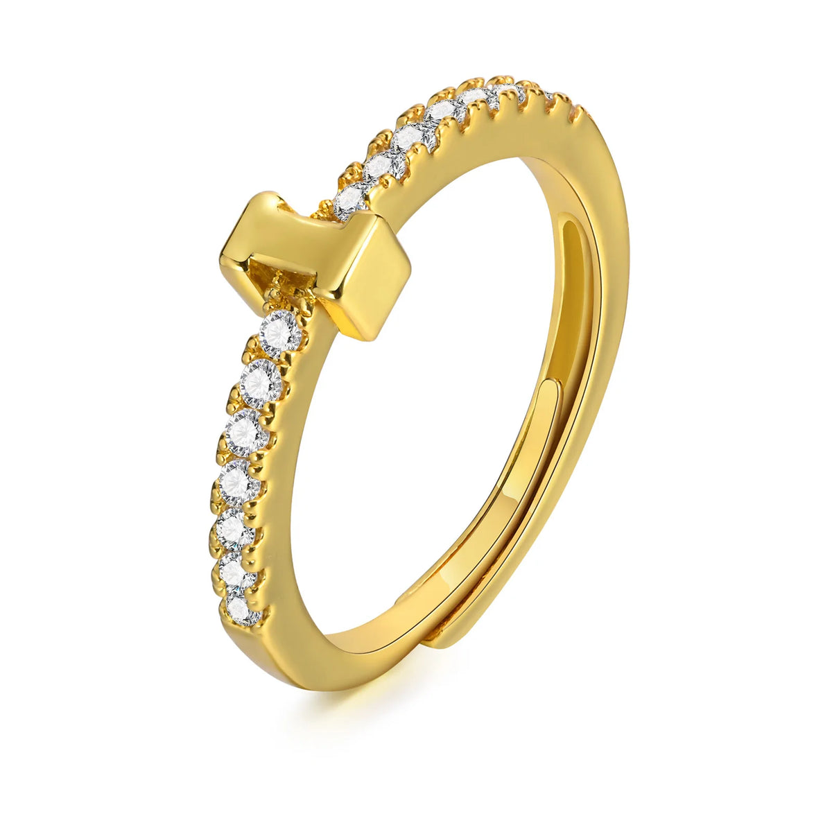 Women's Initial Letter Ring – Pavé CZ Adjustable Stacking Ring Initial Letter Ring SPOT I