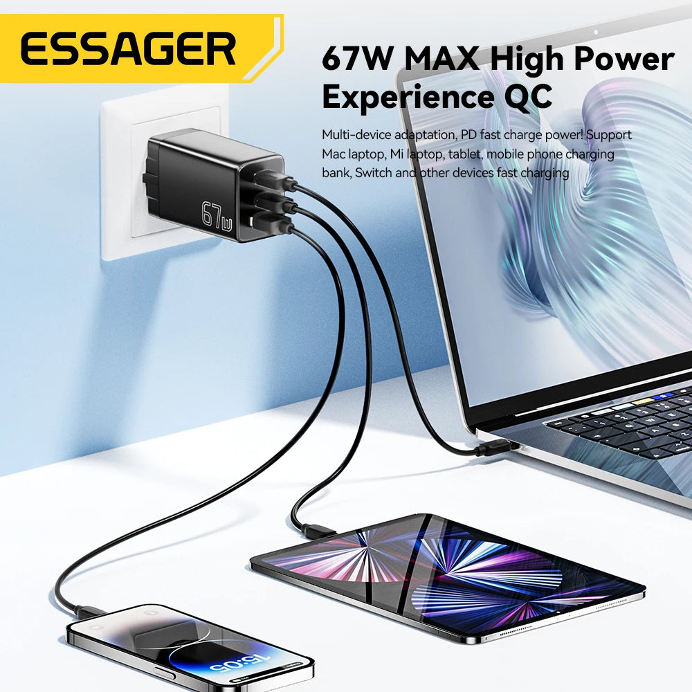 Essager 67W GaN USB-C Fast Charger 3-Port EU/KR Plug GaN USB-C Charger SPOT
