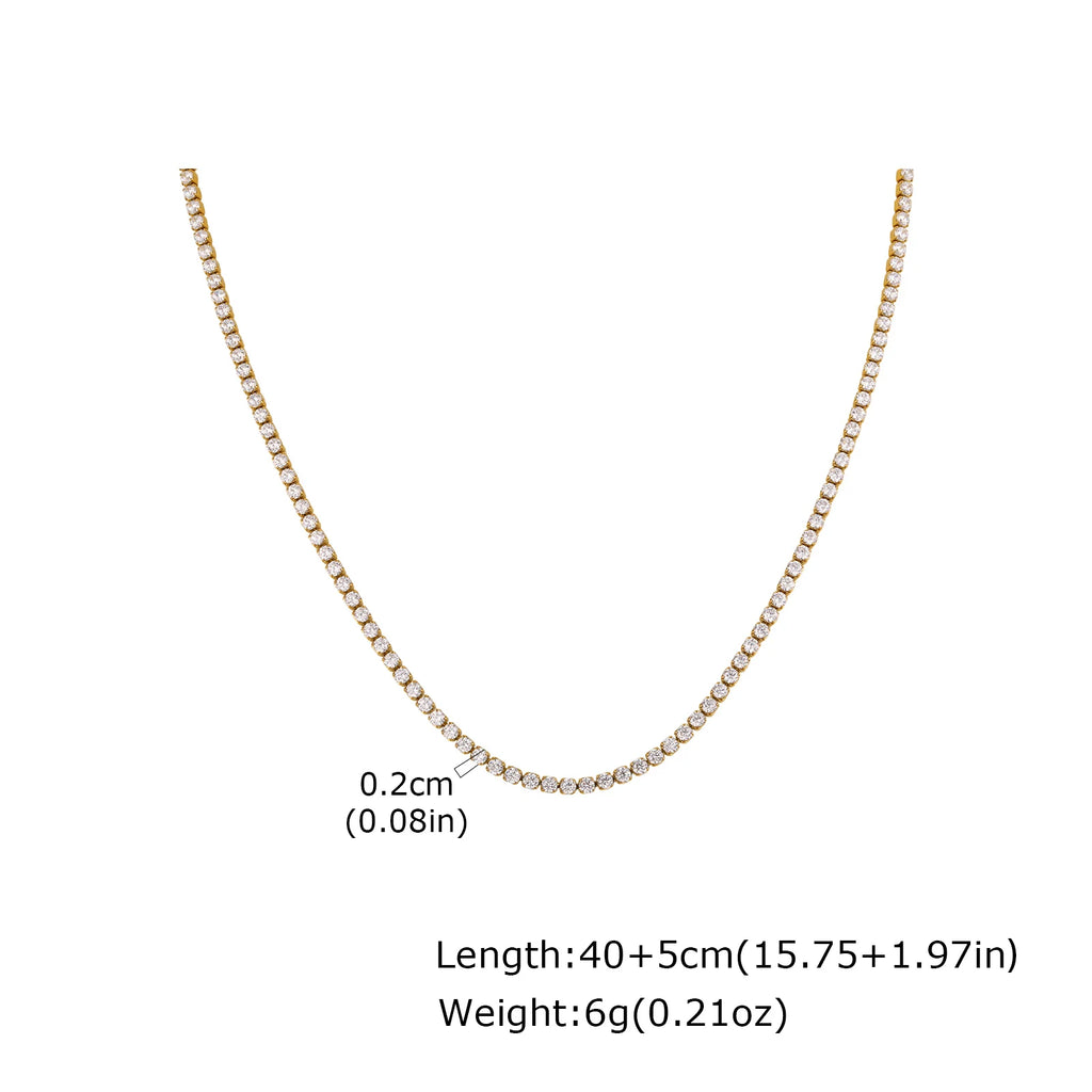 Women's CZ Tennis Necklace – Stainless Steel Crystal Choker Tennis Necklace SPOT 2mm