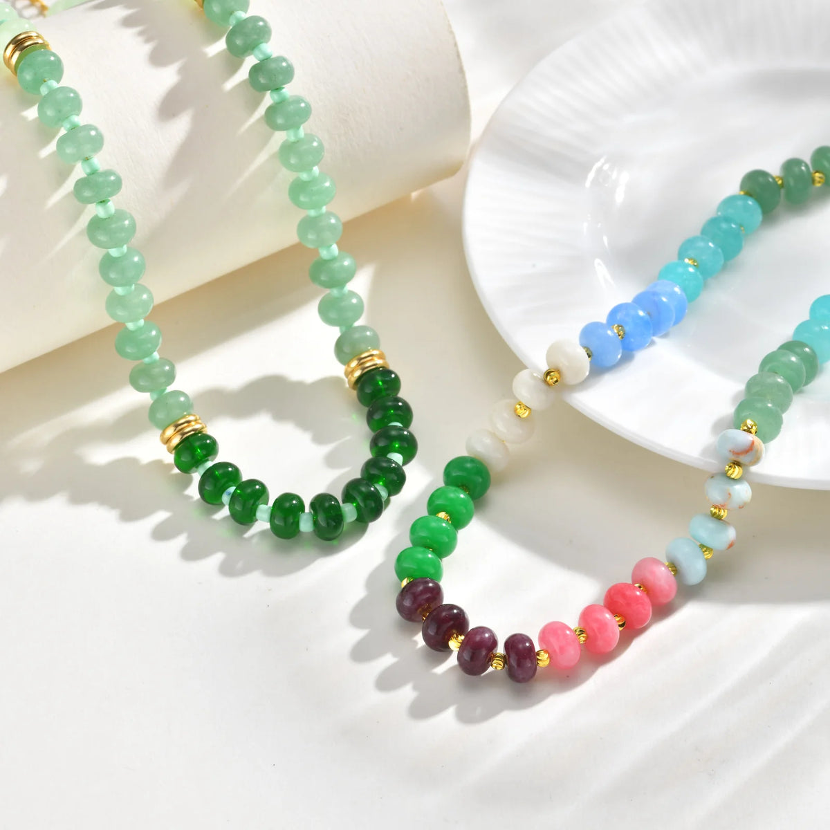 Boho Natural Gemstone Beaded Necklace – Stainless Steel Women Beaded Stone Necklace SPOT