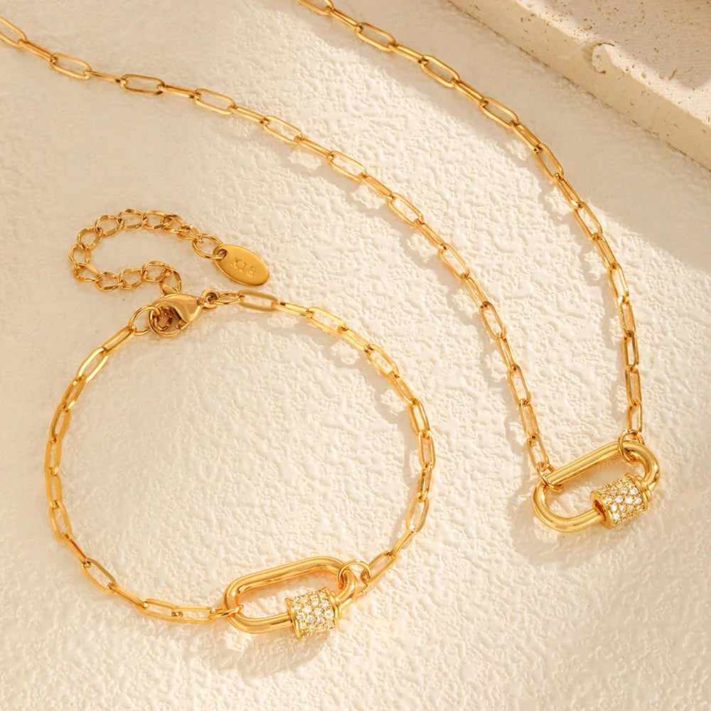 Meaeguet Zirconia Safety Pin Paperclip Chain Bracelet Women Chain Link Bracelet SPOT