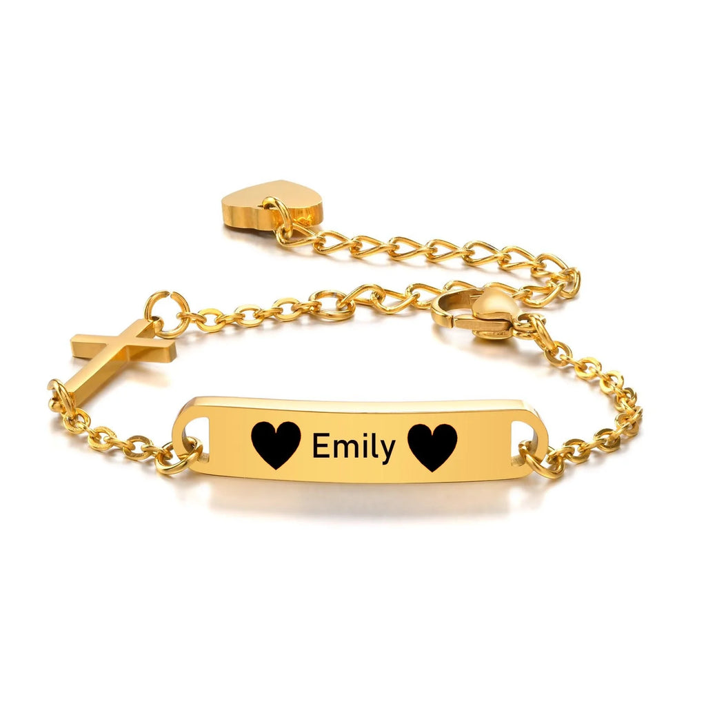 Personalized Kids ID Cross Bracelet – Custom Name, Gold/Silver ID Cross Bracelet SPOT