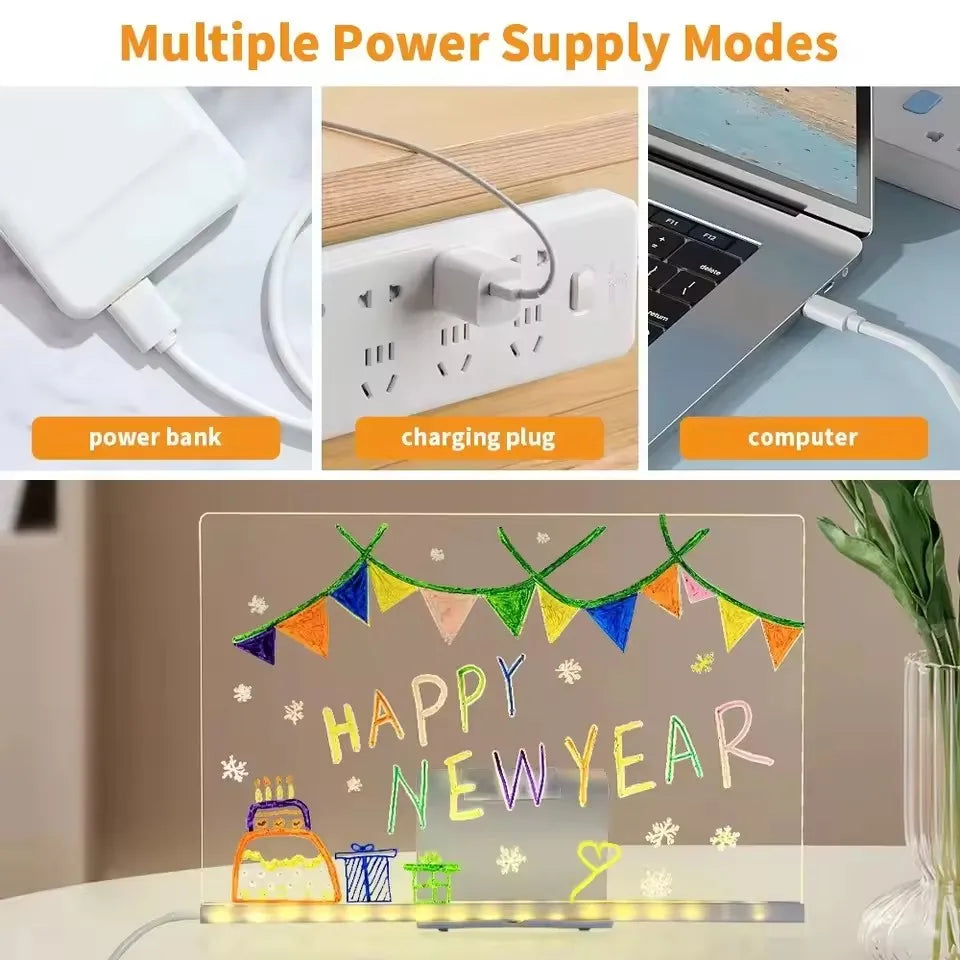 LED Acrylic Erasable Message Board USB Drawing Board with Stand LED Drawing Board SPOT