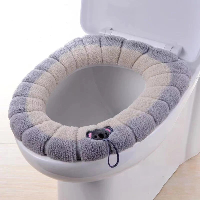 Knitted Toilet Seat Cover Mat – Washable O/U Universal Fit Toilet Seat Cover SPOT