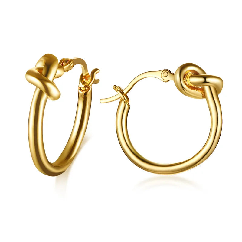 Knot Huggie Hoop Earrings – Minimalist Stainless Steel Hoops Huggie Hoop Earrings SPOT