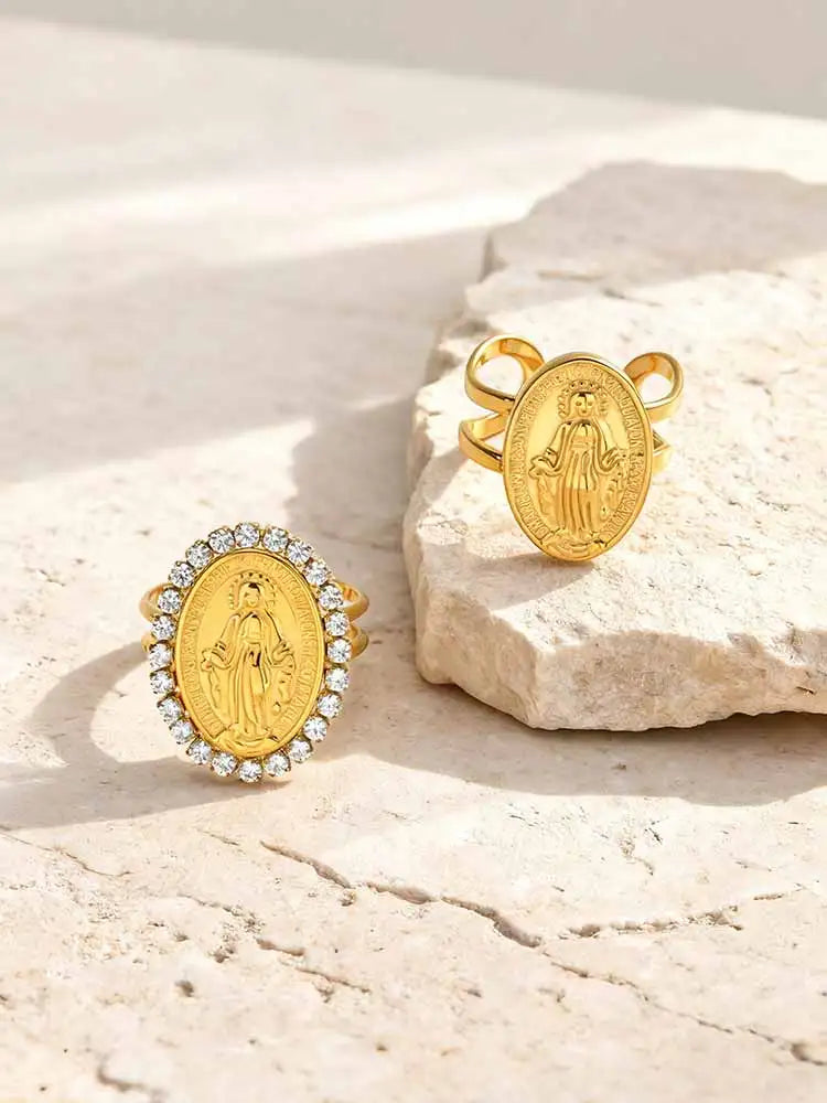 Virgin Mary Ring 18K Gold Stainless Steel – Catholic Faith Gift Religious Faith Ring SPOT