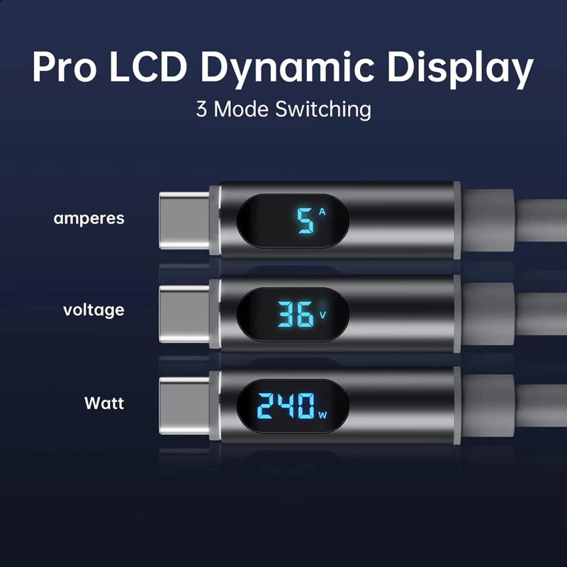 240W USB-C Fast Charging Cable with LCD Display – 1.2M/1.8M USB-C Charging Cable SPOT
