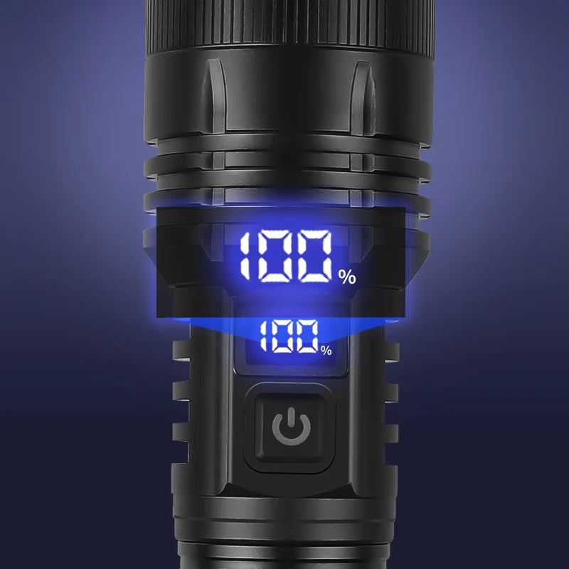 XHP70 Zoomable LED Flashlight – Digital Display, 500m Beam LED Flashlight SPOT