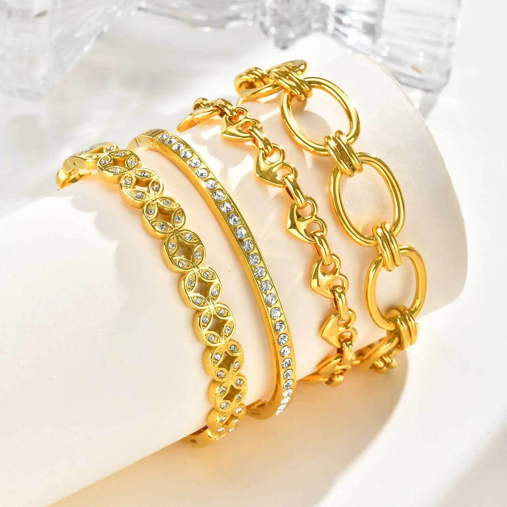 Waterproof Stainless Steel CZ Cuff Bracelet – Non-Tarnish Gold Cuff Bracelet SPOT